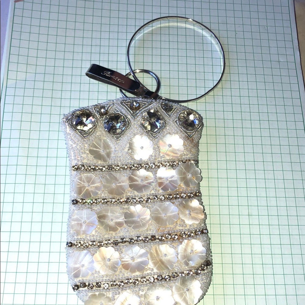 Embellished White Sequin Wristlet Keyring